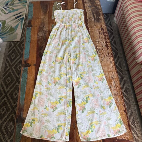 Arden B. Tropical Print Lightweight Wide Leg Jumpsuit Size S - Picture 1 of 11